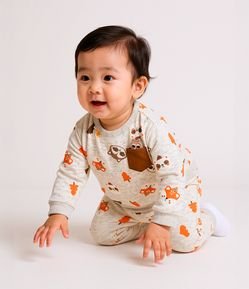 Conjunto Infantil com Bolsinho e Estampa Bichinhos - Tam 0 a 18 meses