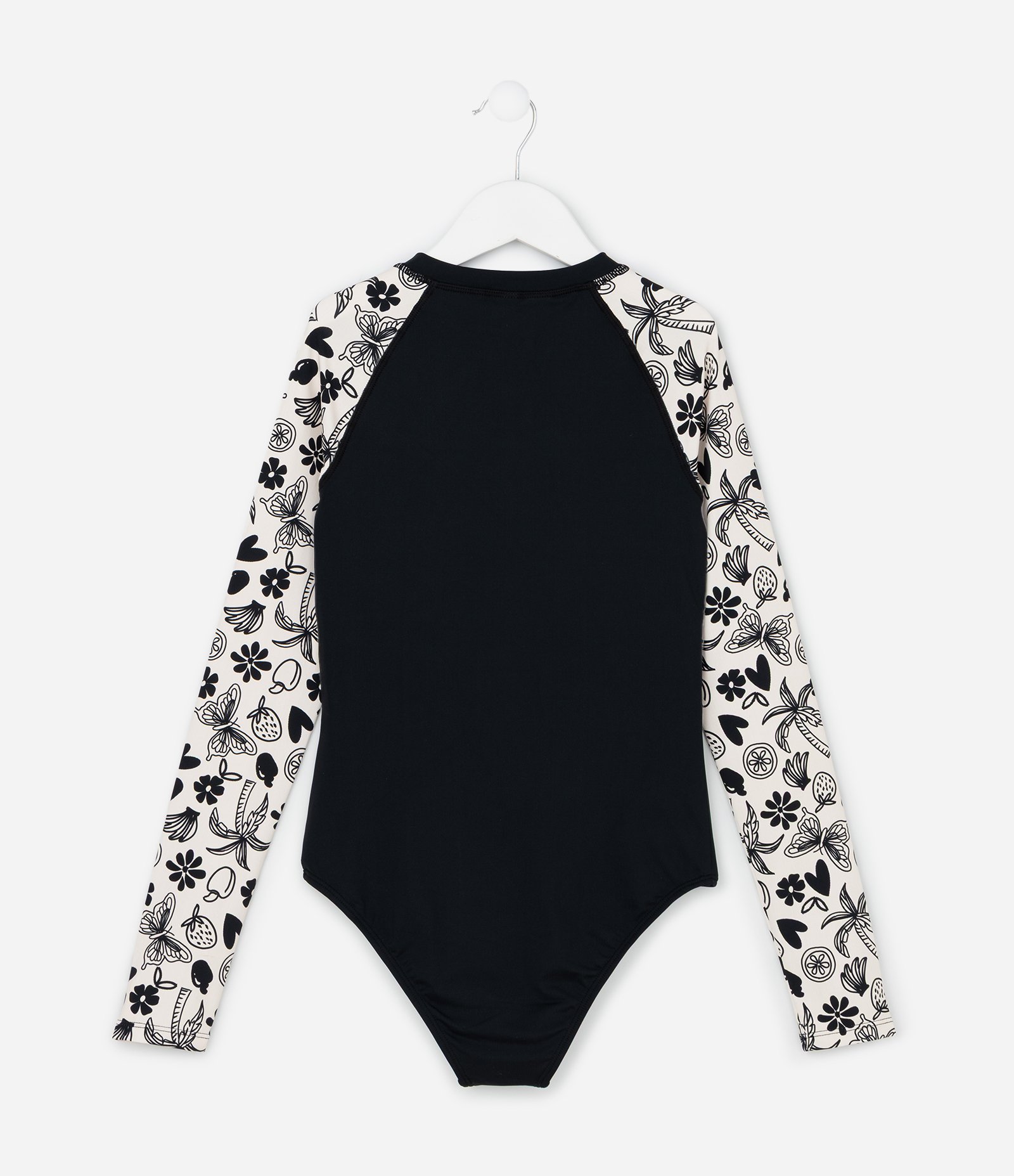 Maiô Infantil com Proteção UV  e Mangas Estampadas - Tam 5 a 14 Anos Preto 2