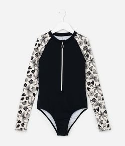 Maiô Infantil com Proteção UV  e Mangas Estampadas - Tam 5 a 14 Anos