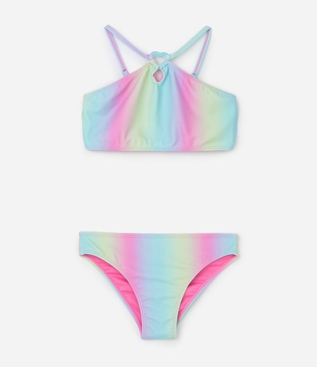 Biquini Infantil com Estampa Degradê e Anel de Coração - Tam 5 a 14 Anos