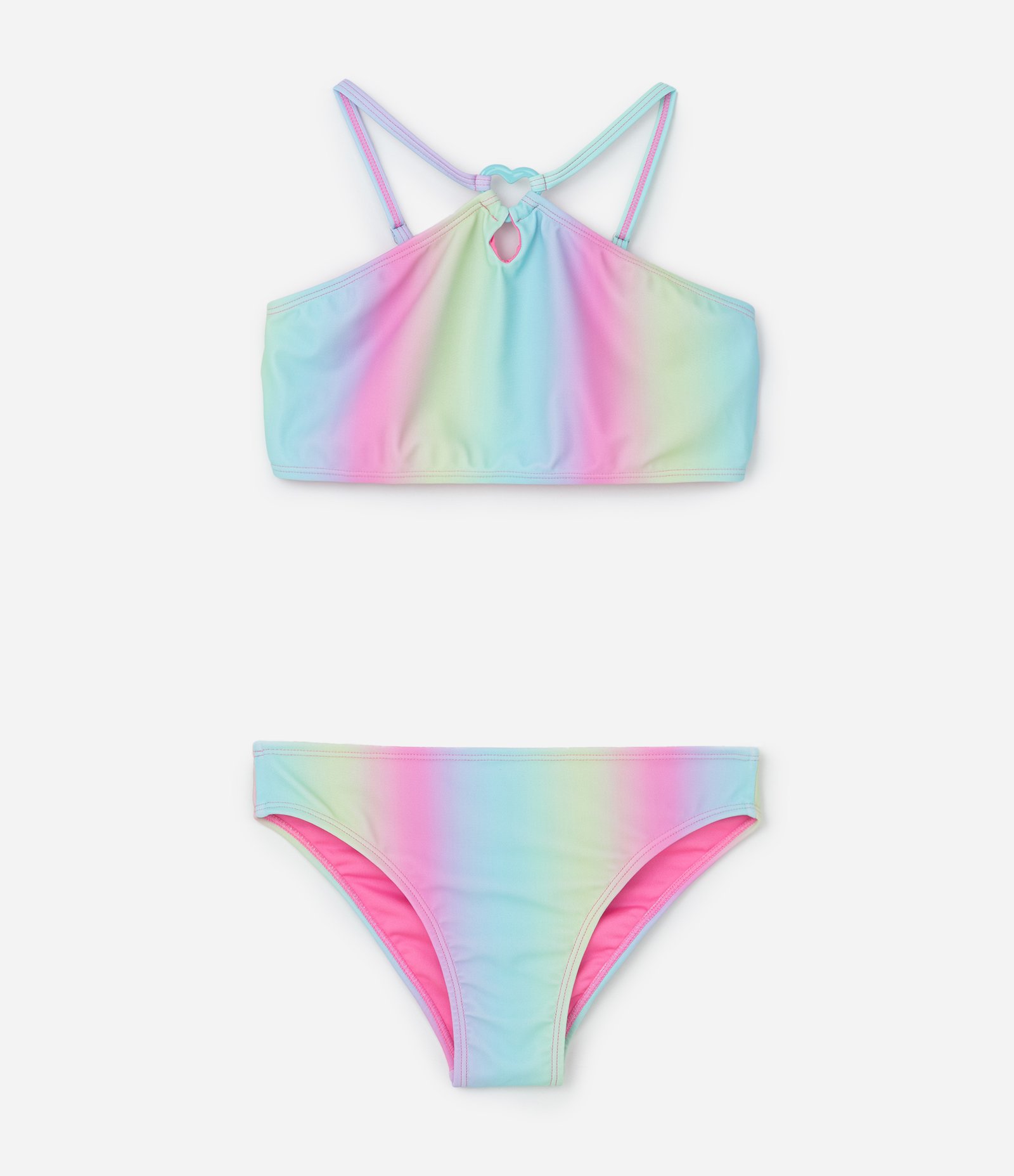 Biquini Infantil com Estampa Degradê e Anel de Coração - Tam 5 a 14 Anos Multicores 1