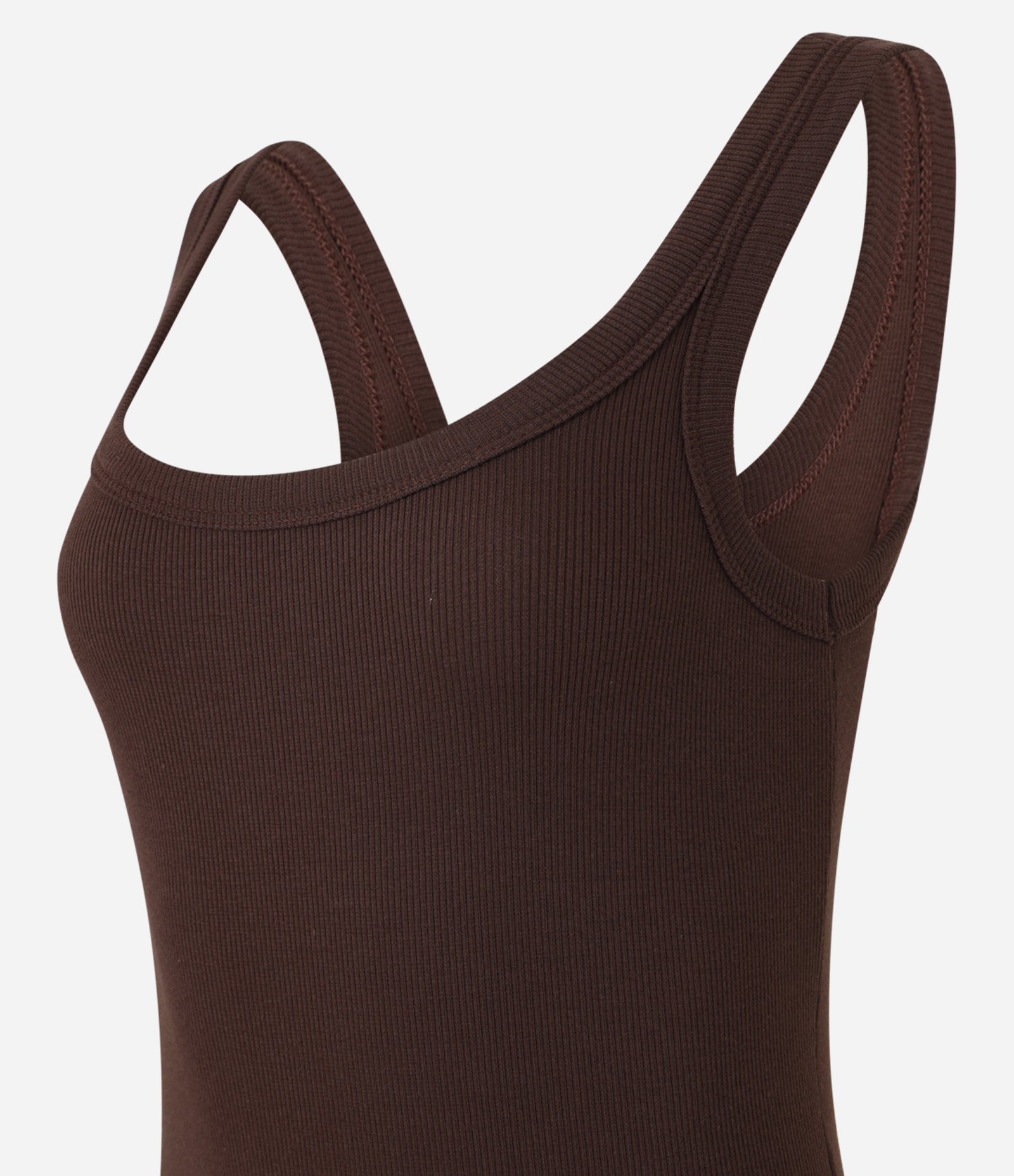 Body em Ribana Sem Manga com Viés Transpassado Marrom 5