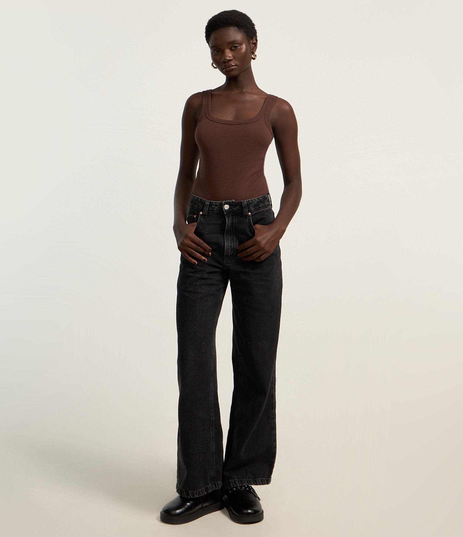 Body em Ribana Sem Manga com Viés Transpassado Marrom 2