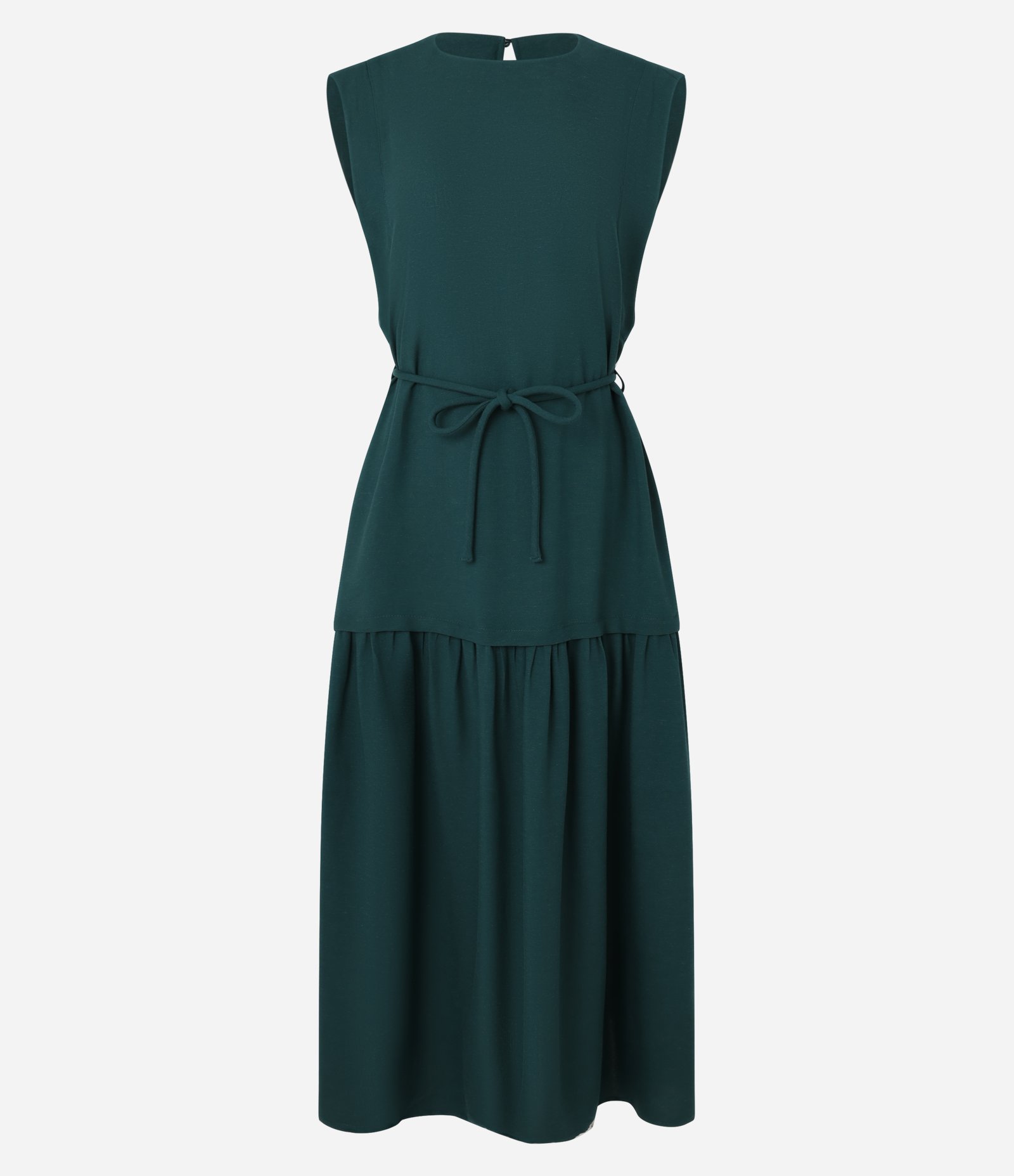 Vestido Evasê Midi em Viscolinho com Cinto Corda Verde Escuro 6