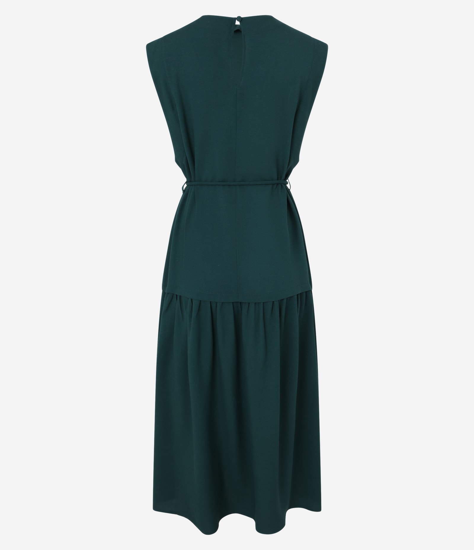 Vestido Evasê Midi em Viscolinho com Cinto Corda Verde Escuro 7
