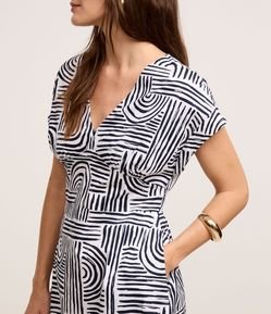 Vestido Midi em Tricoline com Estampa Geométrica