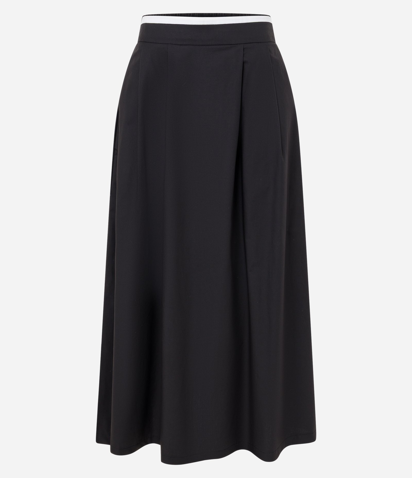 Saia Evasê Midi em Tricoline com Toque Empapelado Preto 5