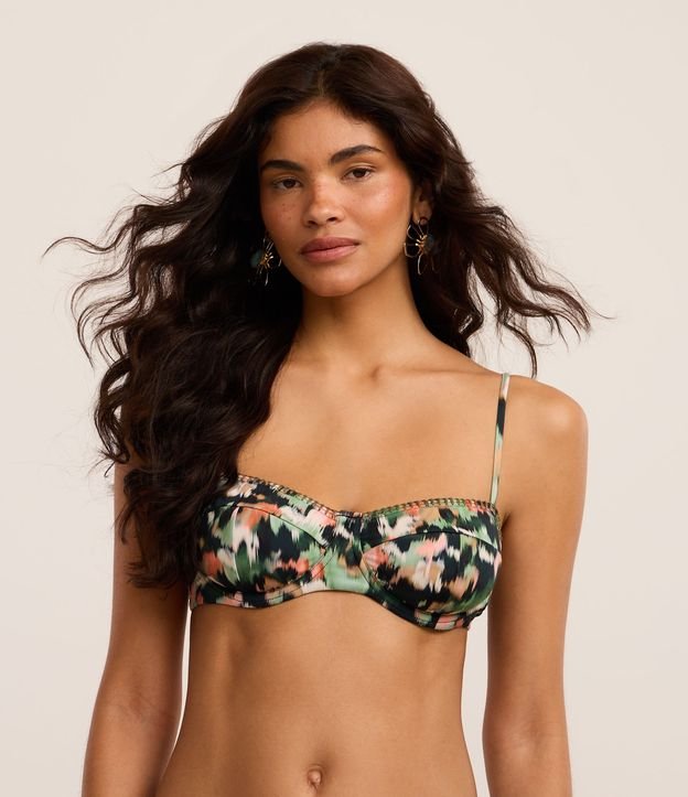 Biquíni Top Meia Taça em Microfibra com Estampa Tie Dye e Costura Contrastante