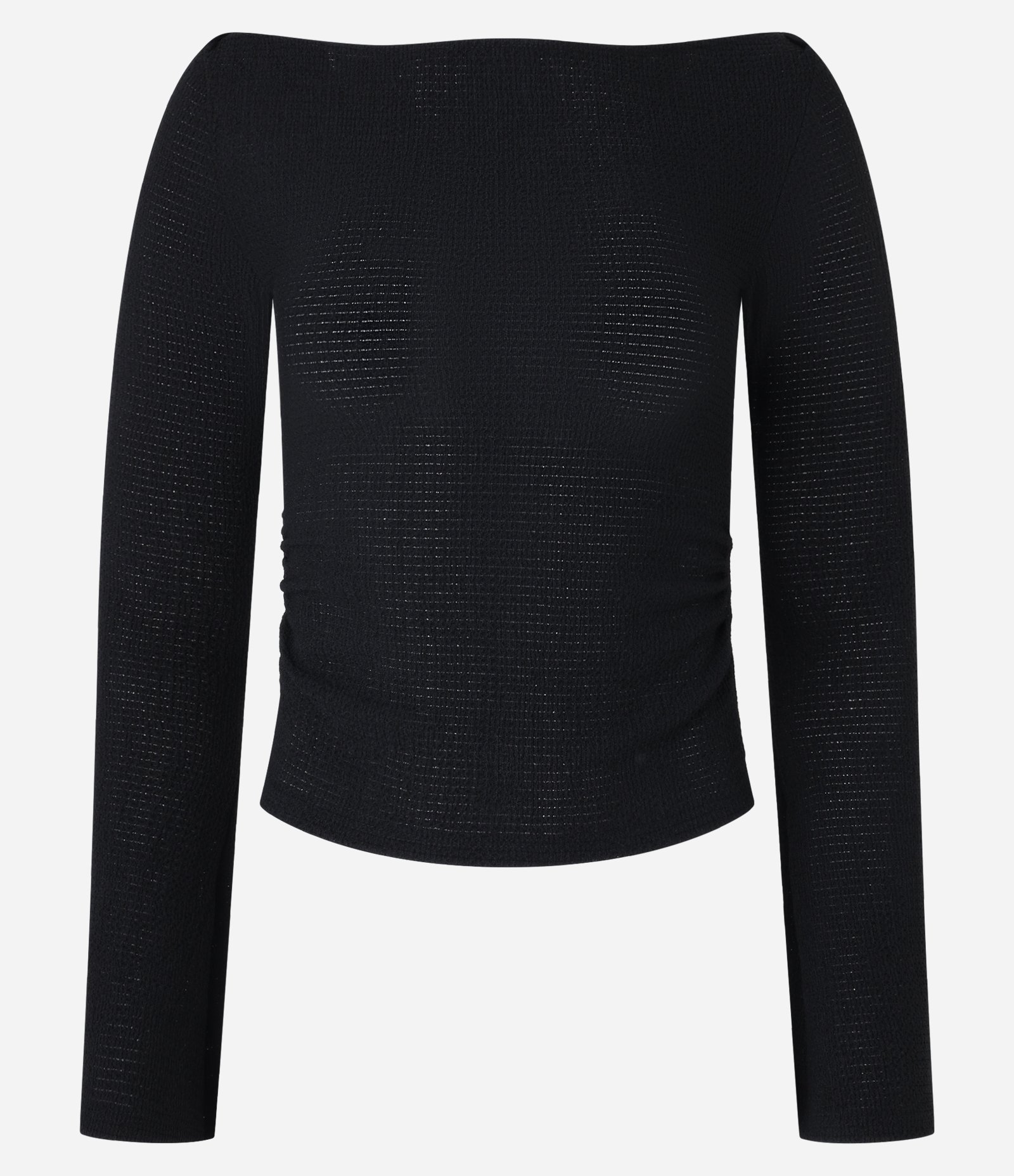 Blusa Curta Texturizada com Gola Canoa Preto 4