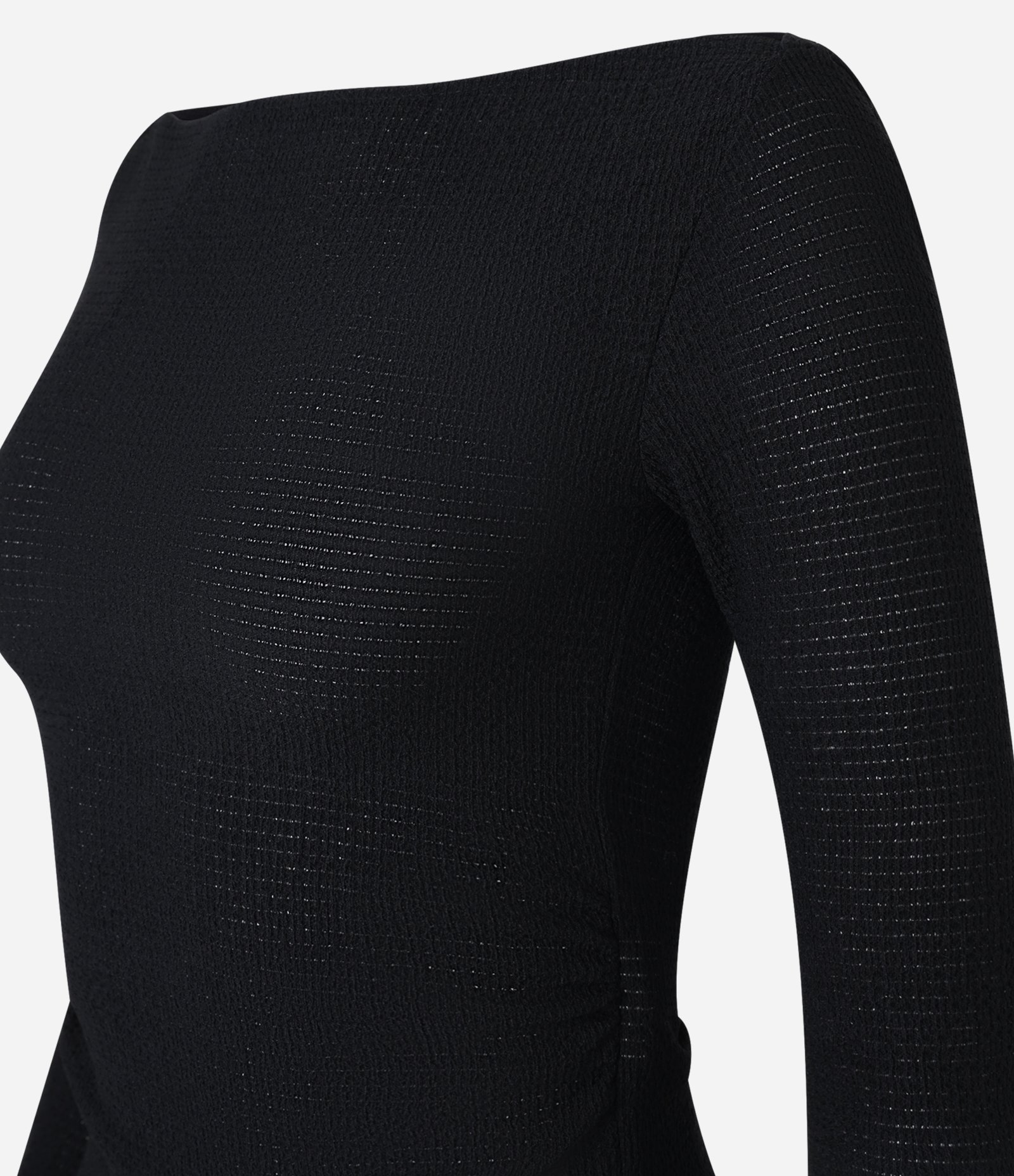 Blusa Curta Texturizada com Gola Canoa Preto 5