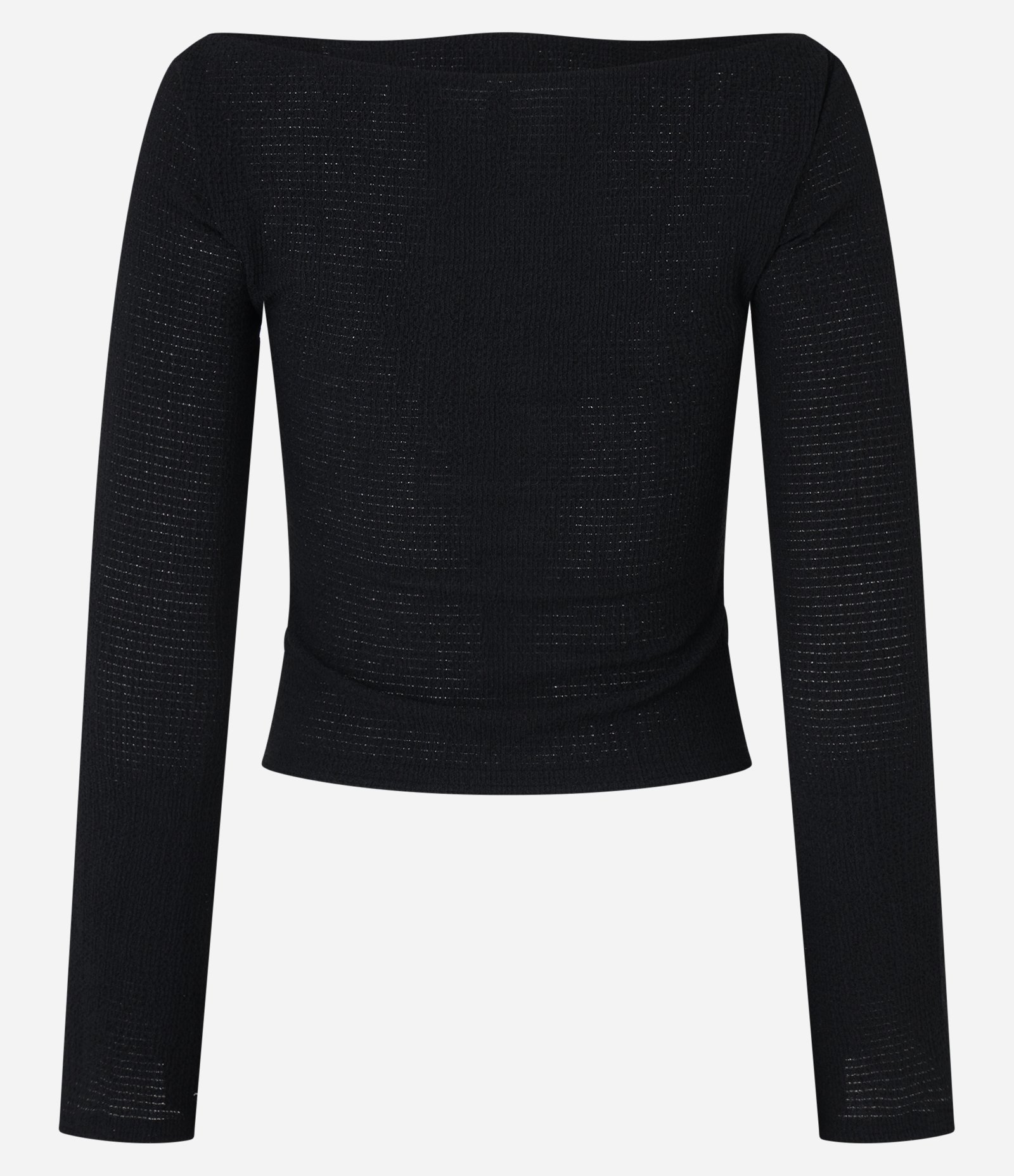 Blusa Curta Texturizada com Gola Canoa Preto 6