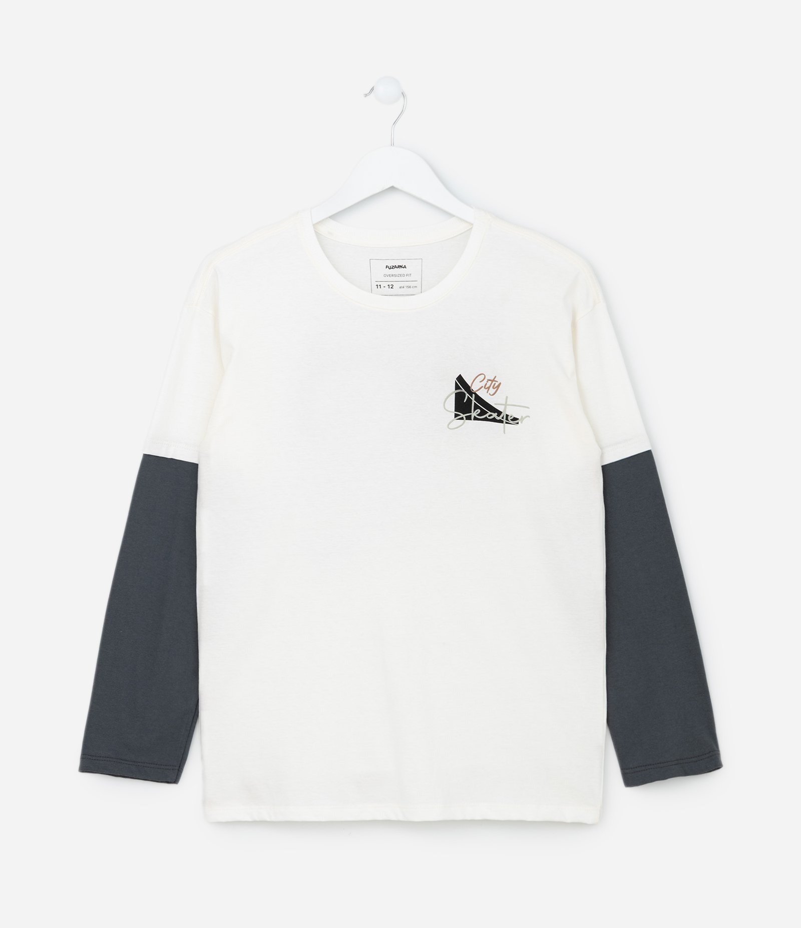 Camiseta Infantil com Estampa Frente e Costa Skater - Tam 5 a 14 Anos Branco/Cinza 1