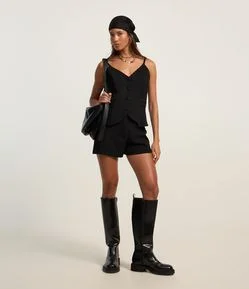 Bermuda Curta em Tweed com Elástico no Cós