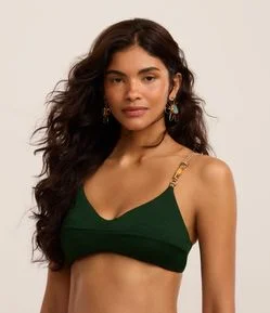 Biquíni Top Camisetinha em Microfibra Texturizada com Alça Elástica e Aviamento de Bambu Natural