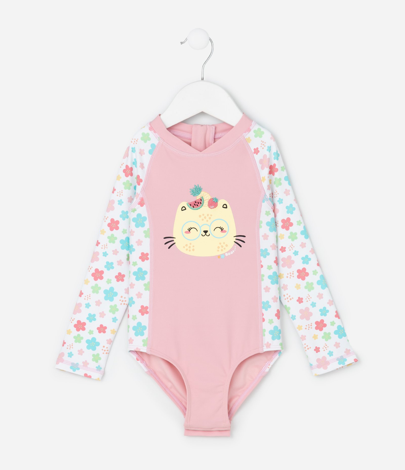 Maiô Infantil com Manga Longa Estampa de Gatinho – Tam 2 a 4 Anos Rosa Claro 1