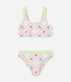 Biquíni Infantil com Estampa Fundo do Mar - Tam 5 a 14 Anos