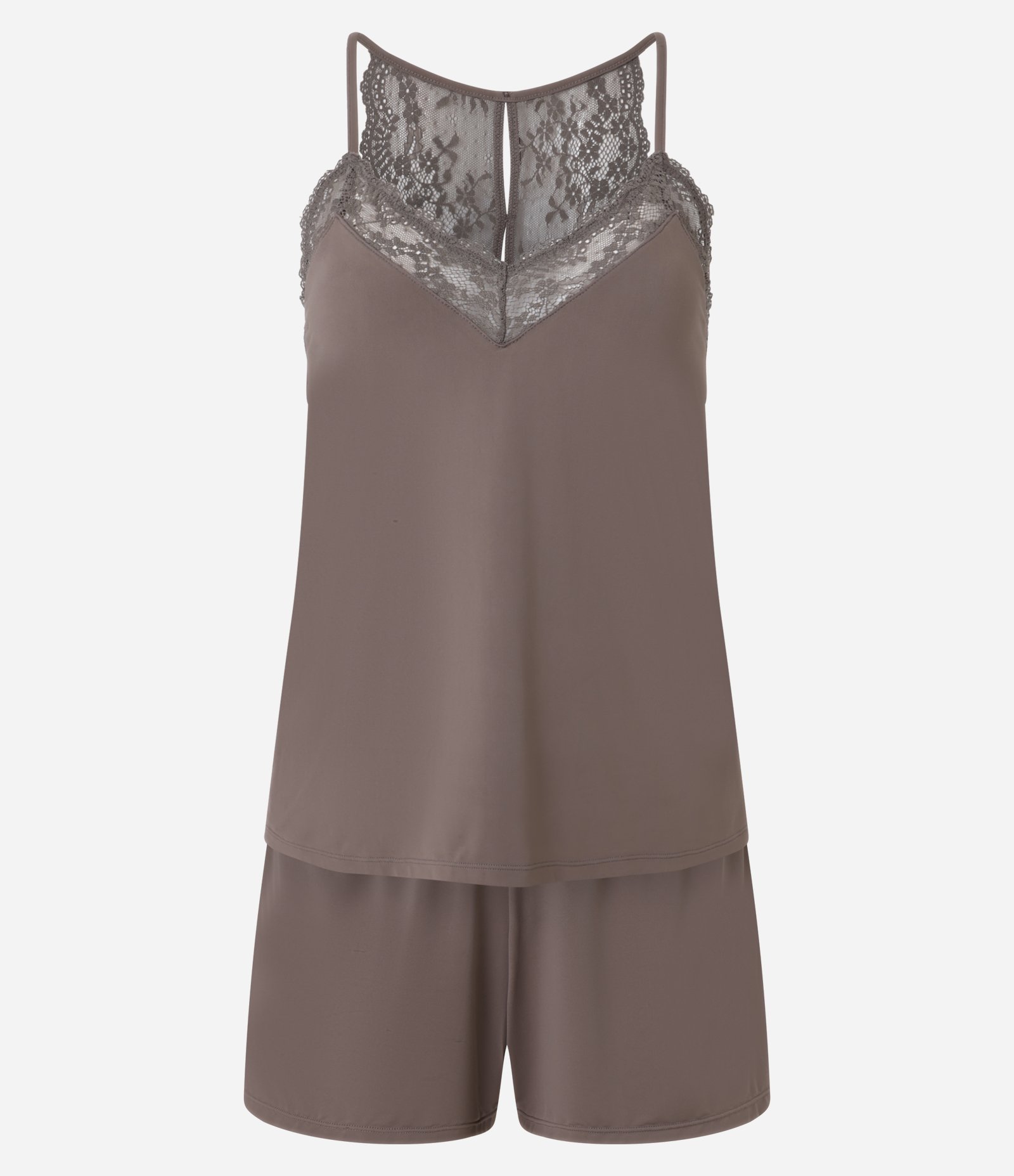 Pijama Short Doll com Detalhes em Renda Marrom 5