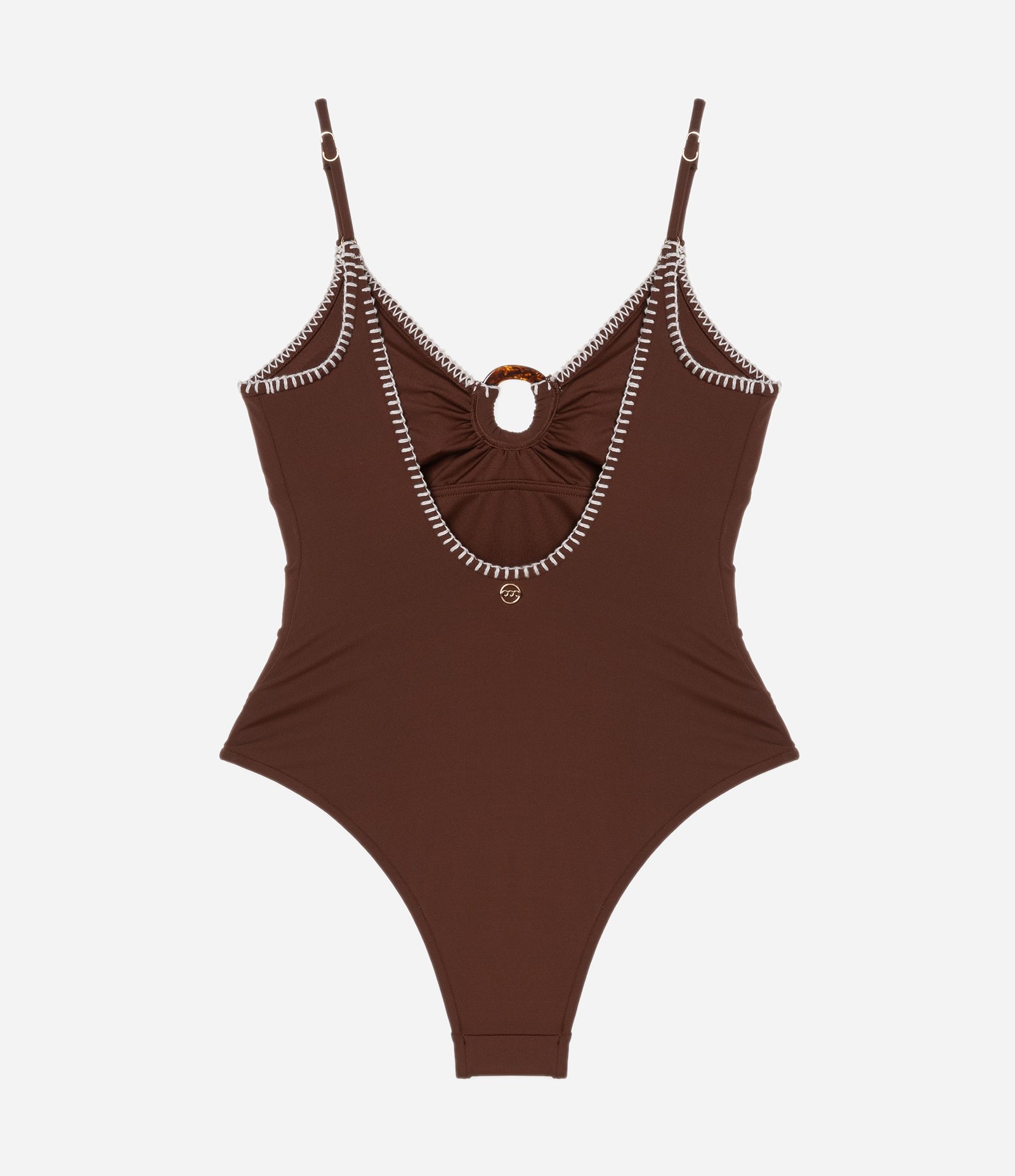 Maiô em Microfibra com Argola no Busto e Pespontos Contrastantes Marrom 6