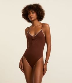 Maiô em Microfibra com Argola no Busto e Pespontos Contrastantes