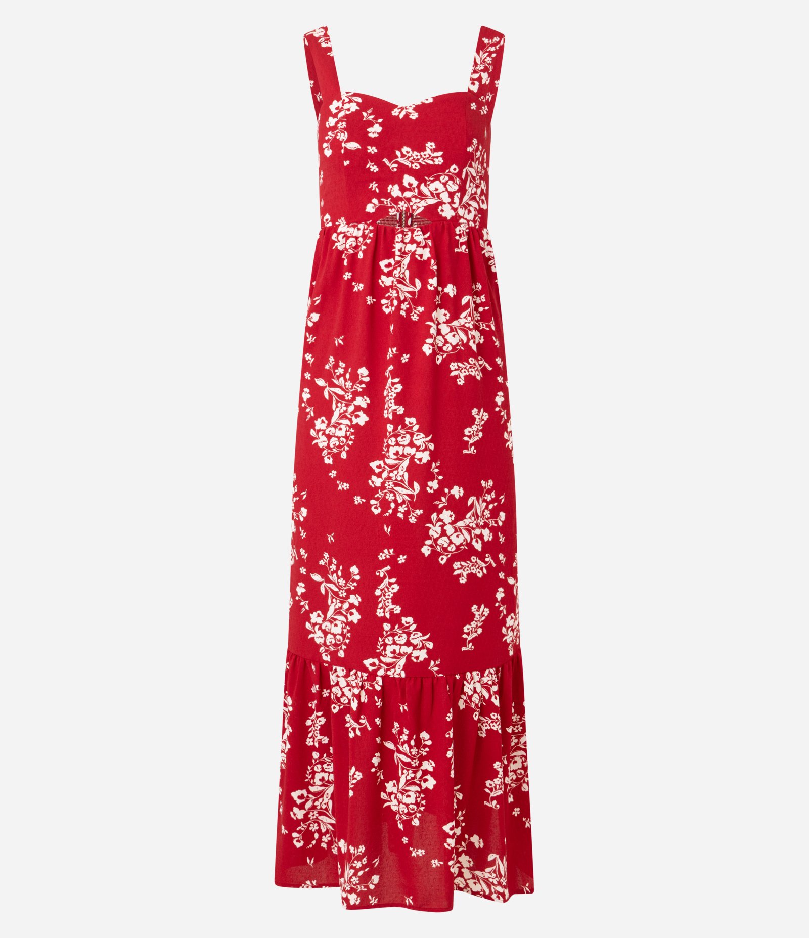 Vestido Evasê Midi em Airflow com Estampa Buquê de Flores Vermelho 6