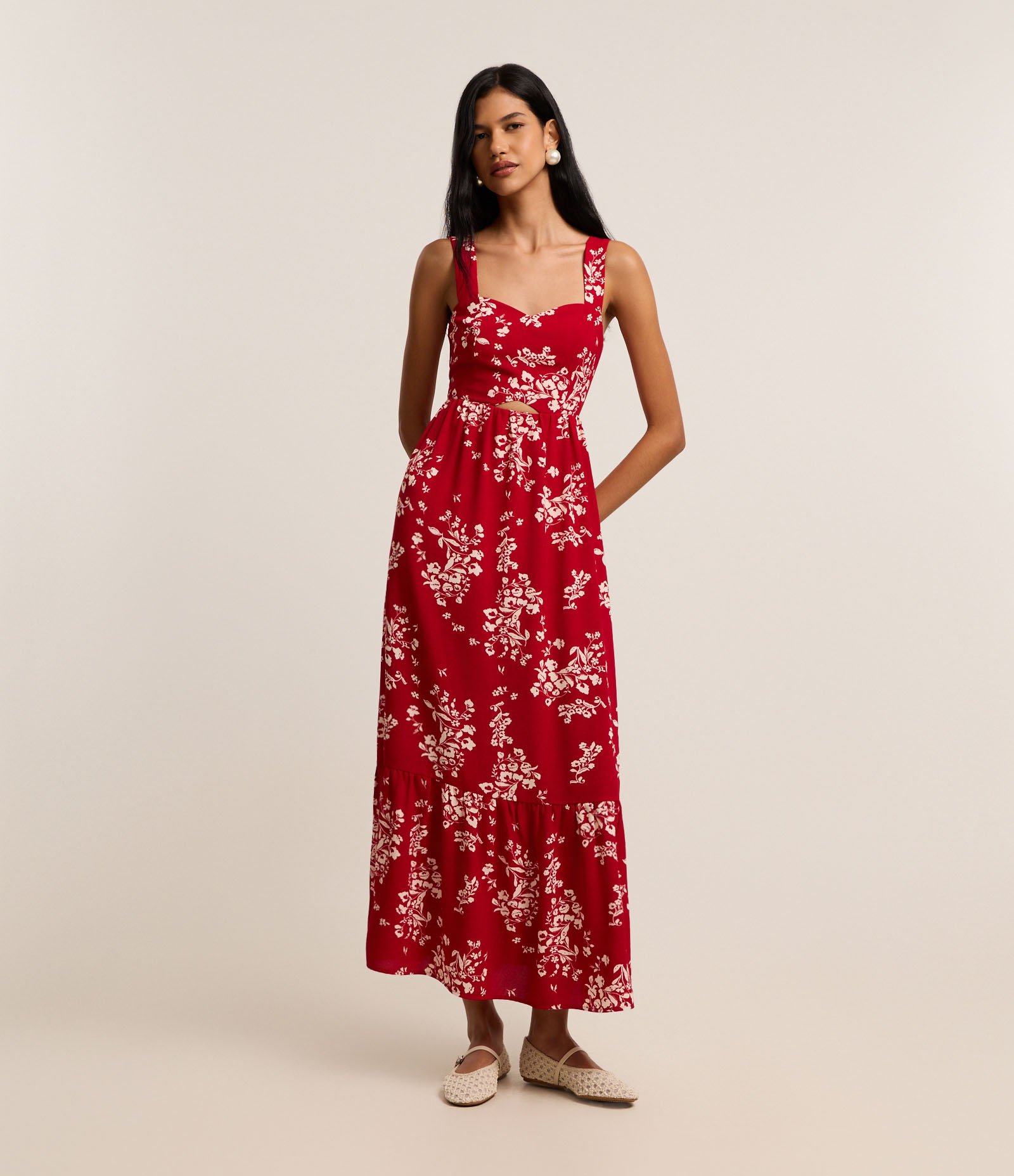 Vestido Evasê Midi em Airflow com Estampa Buquê de Flores Vermelho 2