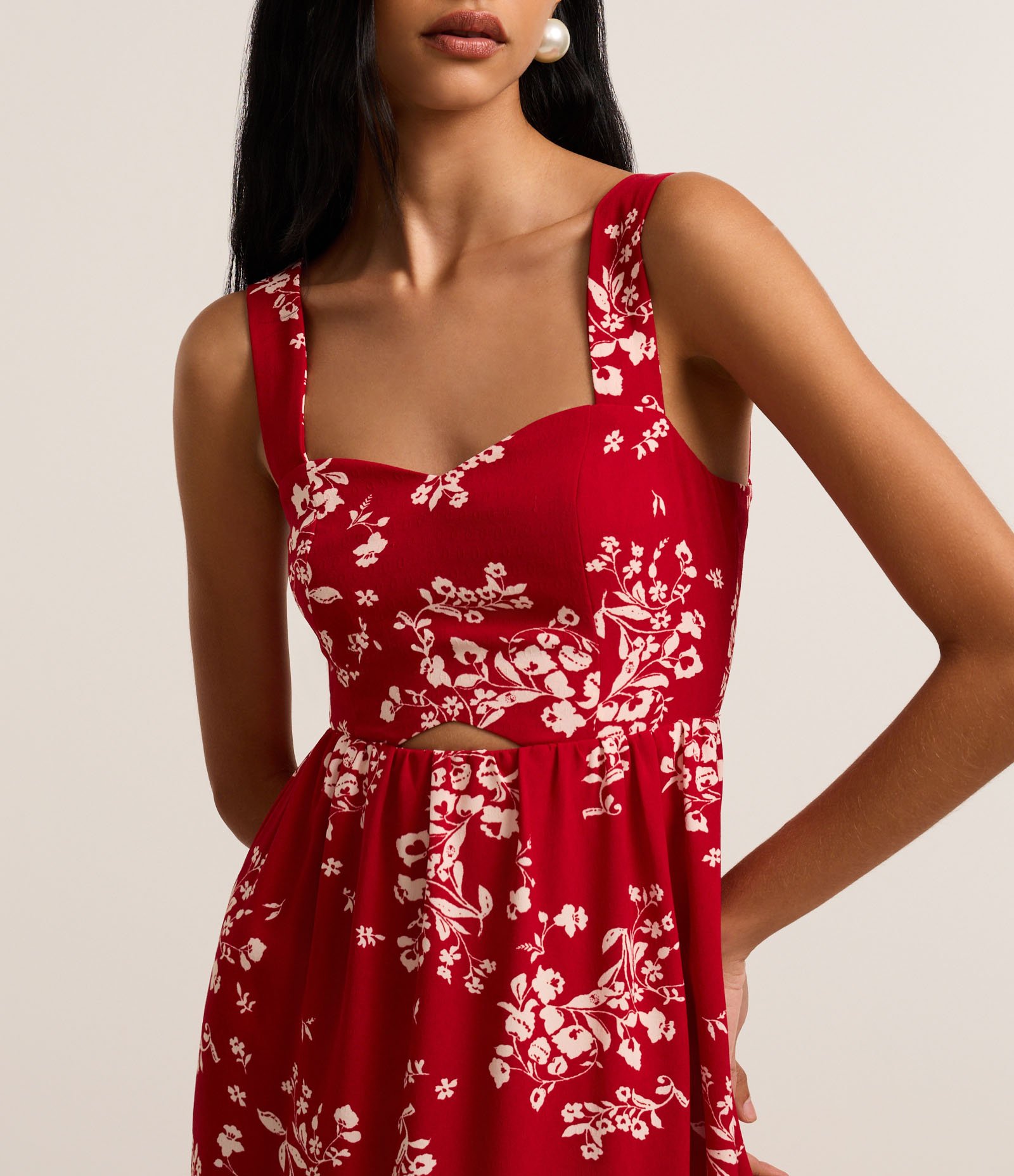 Vestido Evasê Midi em Airflow com Estampa Buquê de Flores Vermelho 5