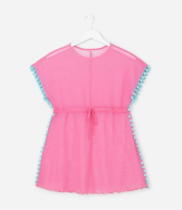 Saída de Praia Infantil em Tule com Mini Pompos - Tam 3 ao 16