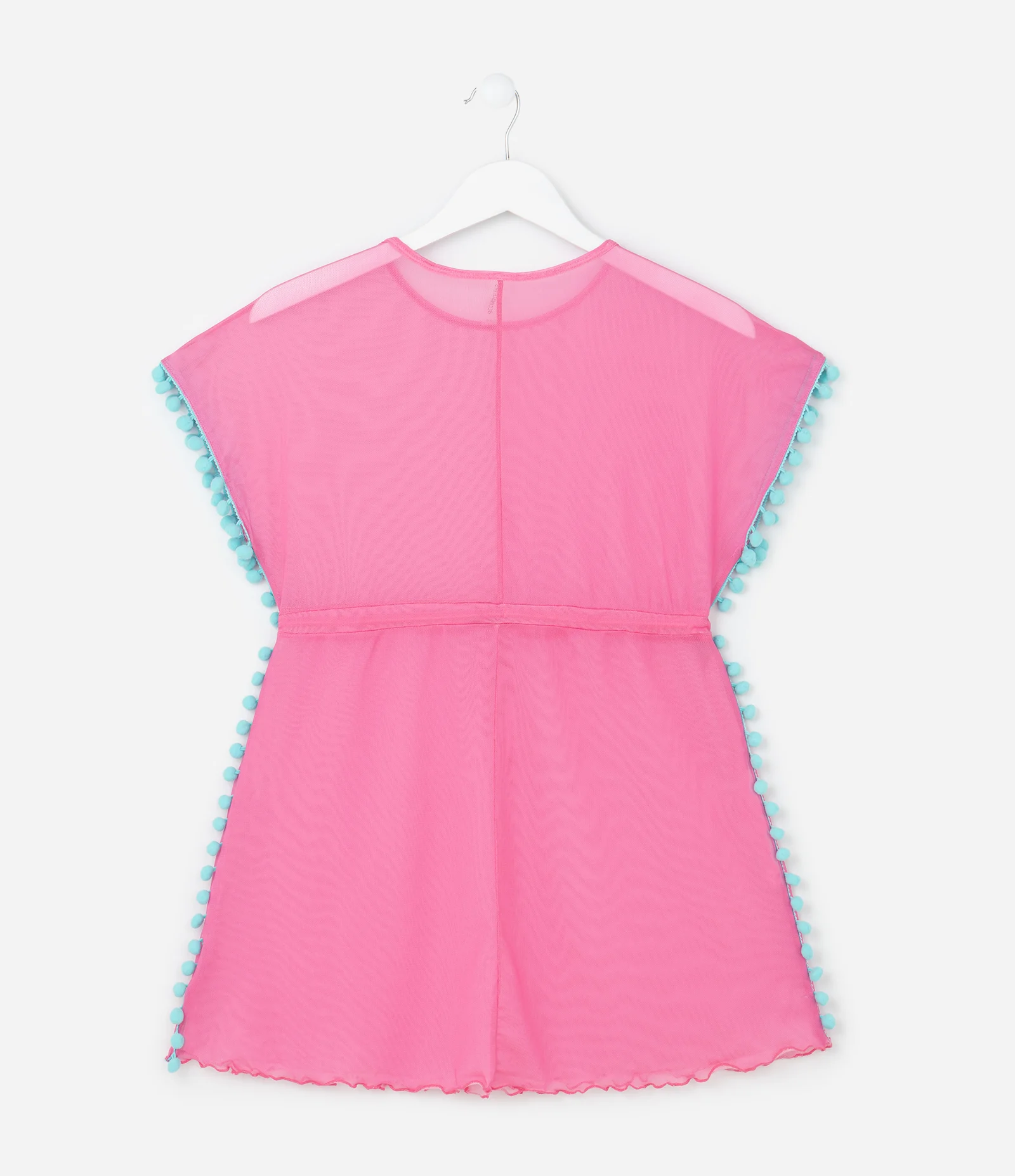 Saída de Praia Infantil em Tule com Mini Pompos - Tam 3 ao 16 Rosa 2