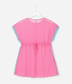 Saída de Praia Infantil em Tule com Mini Pompos - Tam 3 ao 16