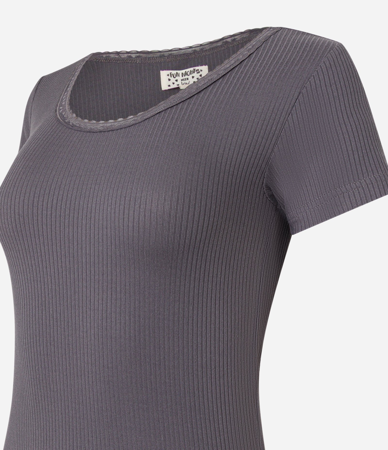 Pijama Longo com Blusa Canelada e Calça Xadrez Cinza/Branco 5