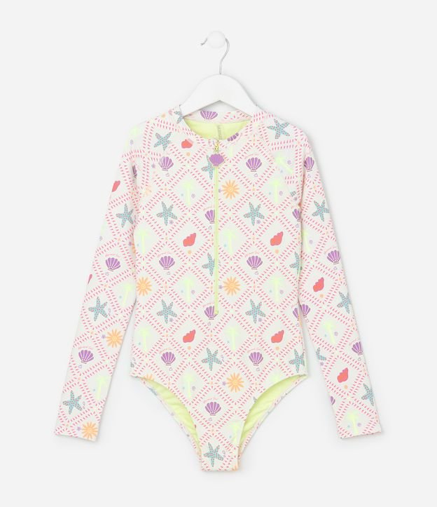 Maiô Infantil em Microfibra com Estampa Tropical - Tam 5 a 14 Anos