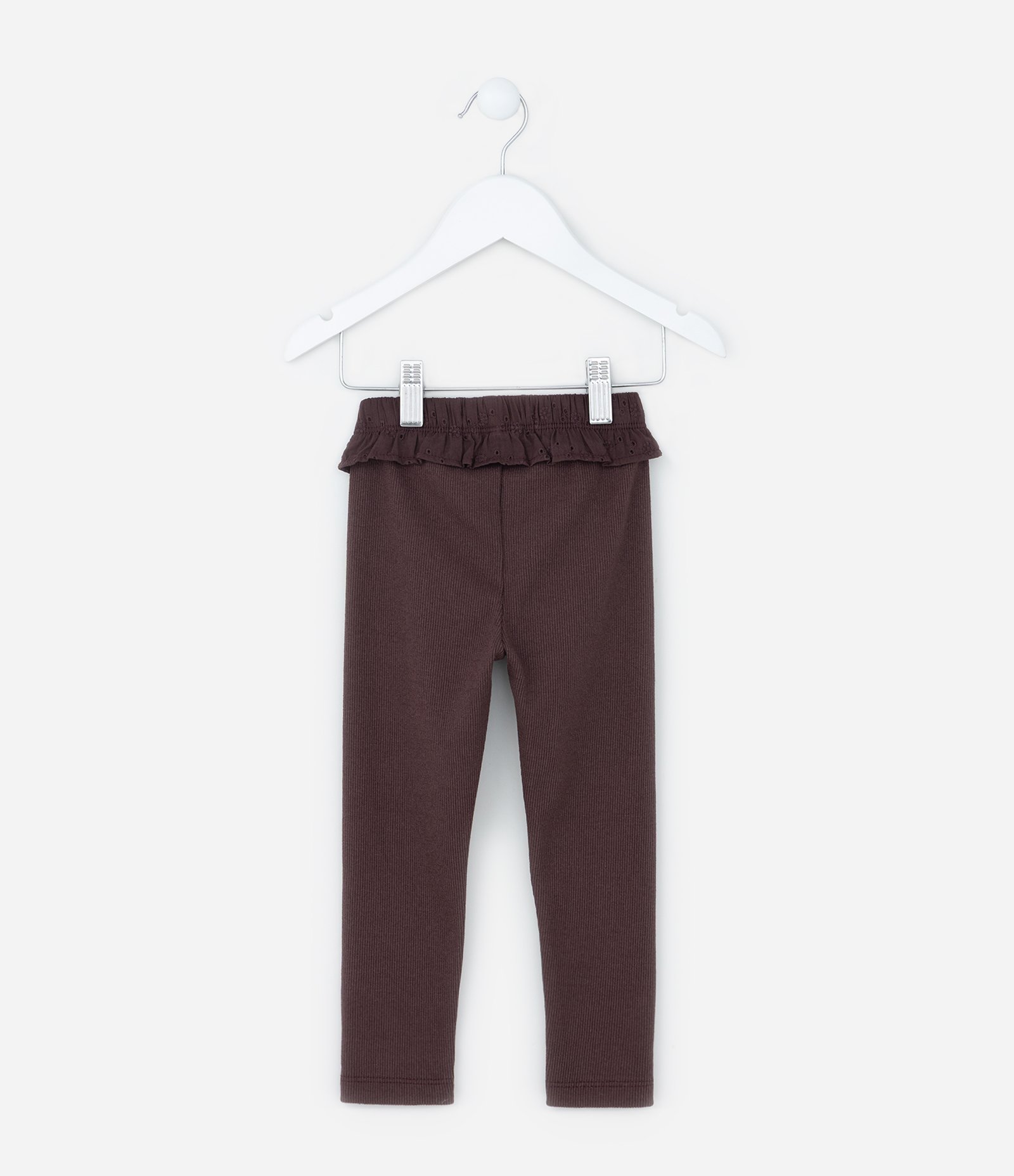 Calça Legging Infantil Canelada com Babadinho - Tam 1 a 6 Anos Marrom 2