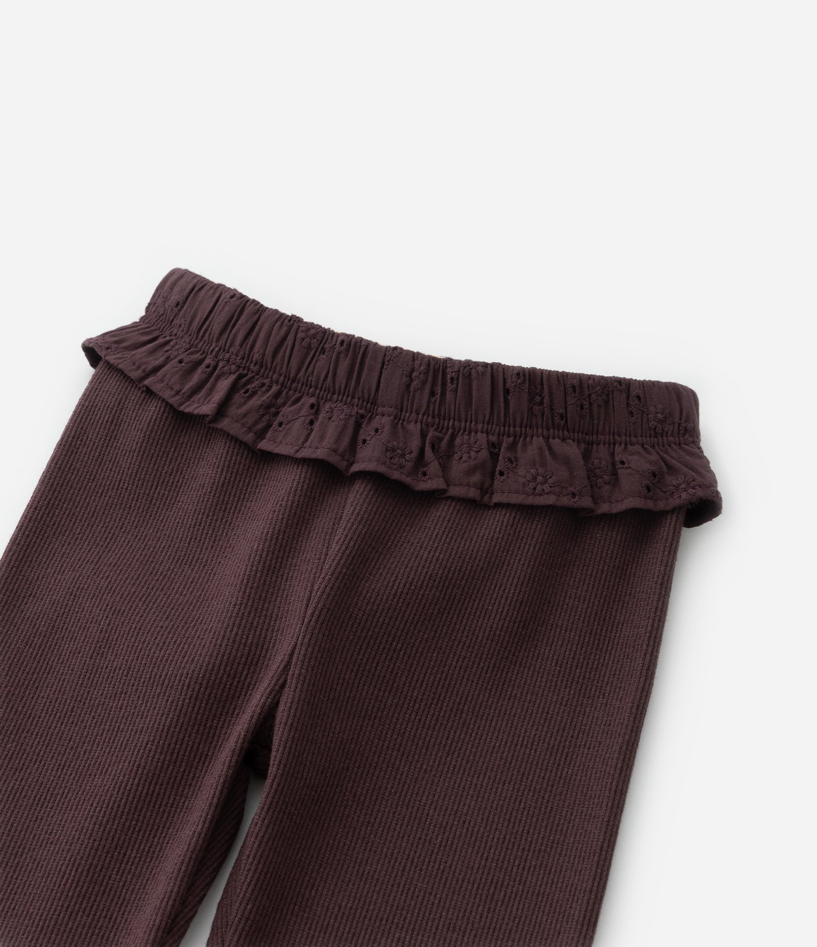 Calça Legging Infantil Canelada com Babadinho - Tam 1 a 6 Anos Marrom 4