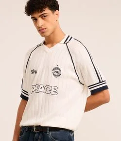 Camisa Polo Boxy em Tricô com Bordado Localizado