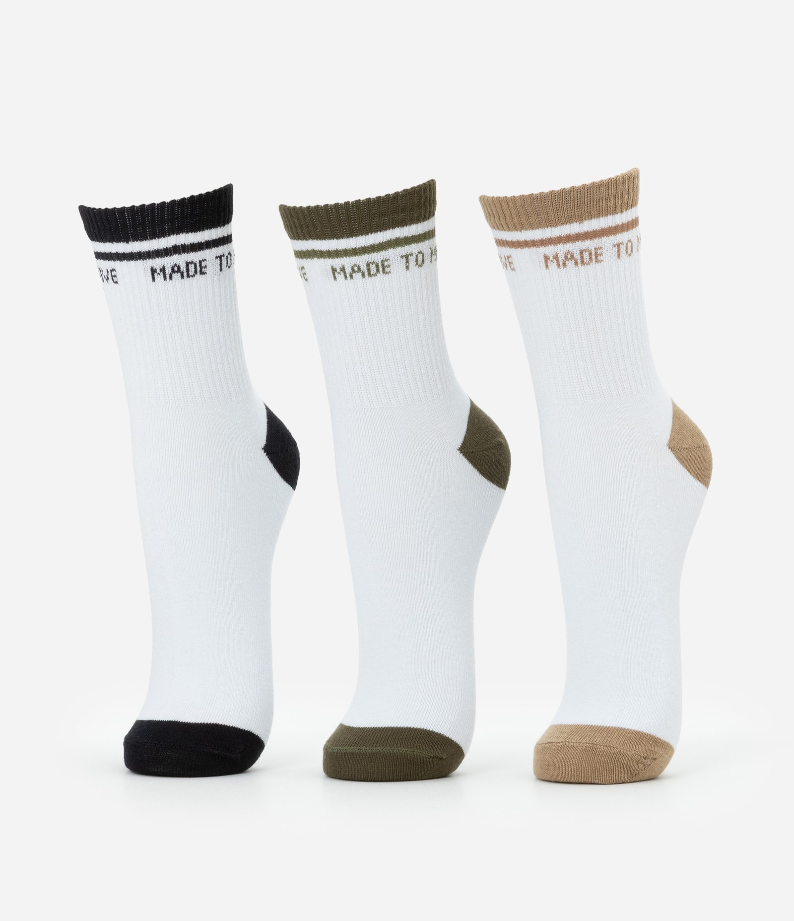 Kit 03 Meias Cano Médio Esportivas em Algodão com Estampa Made to Move Branco 1