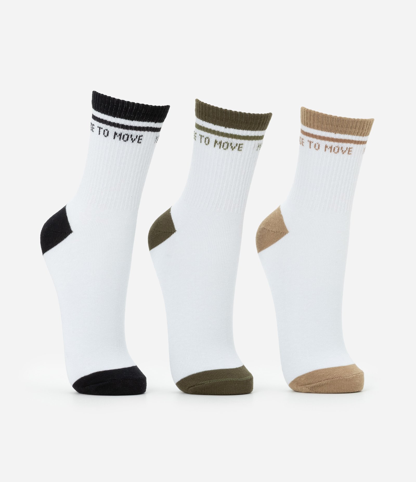 Kit 03 Meias Cano Médio Esportivas em Algodão com Estampa Made to Move Branco 2