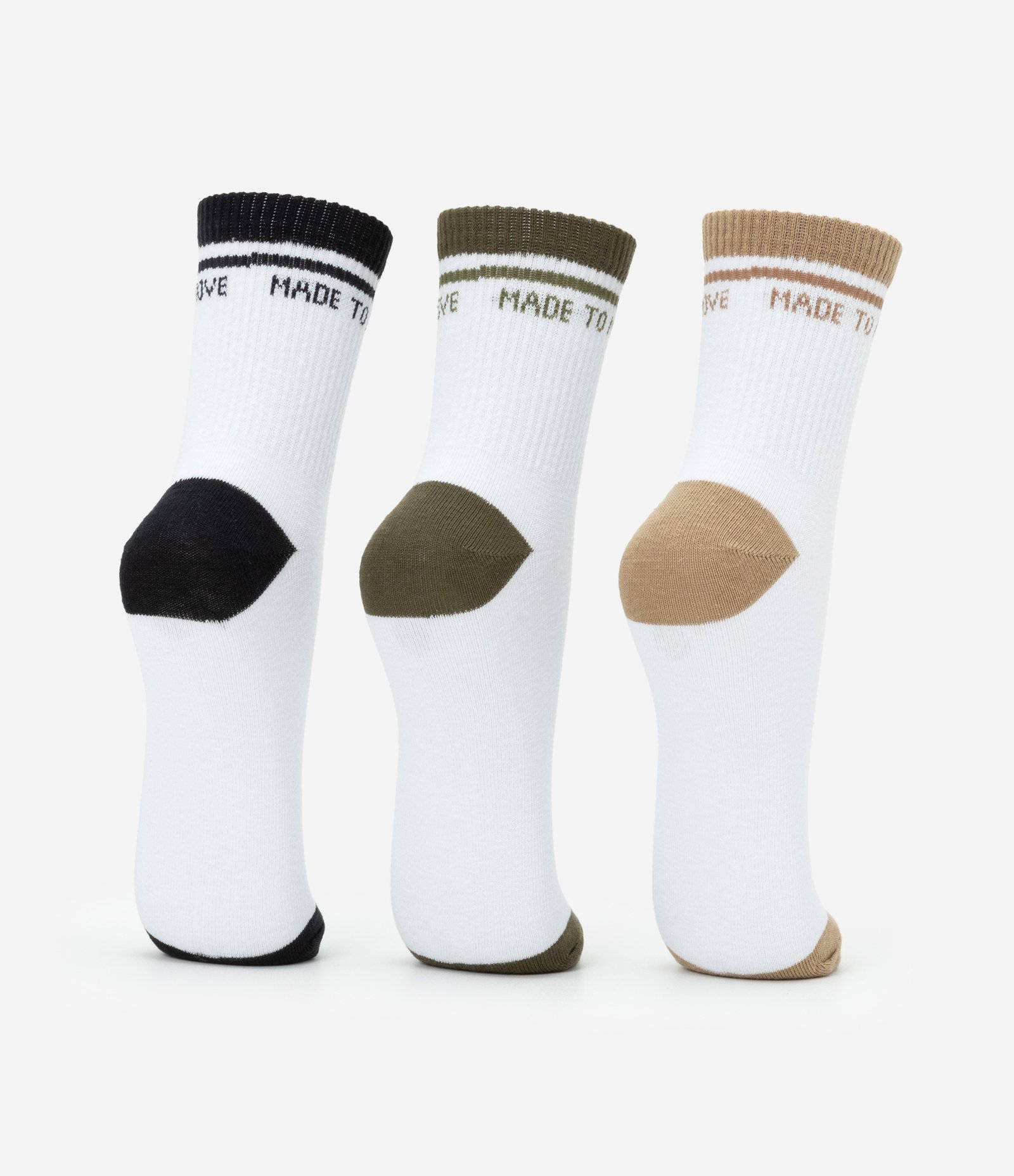 Kit 03 Meias Cano Médio Esportivas em Algodão com Estampa Made to Move Branco 3