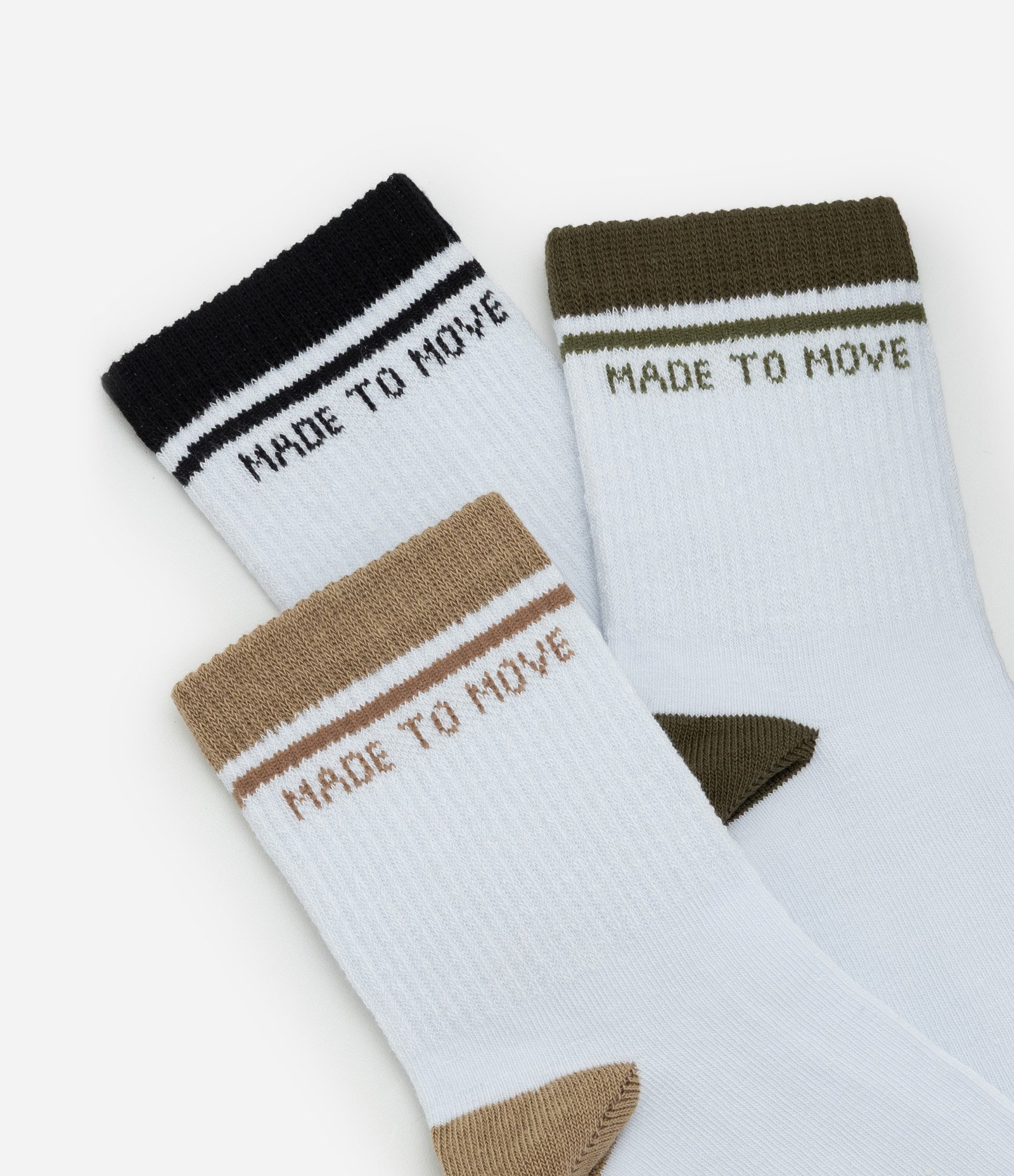 Kit 03 Meias Cano Médio Esportivas em Algodão com Estampa Made to Move Branco 4