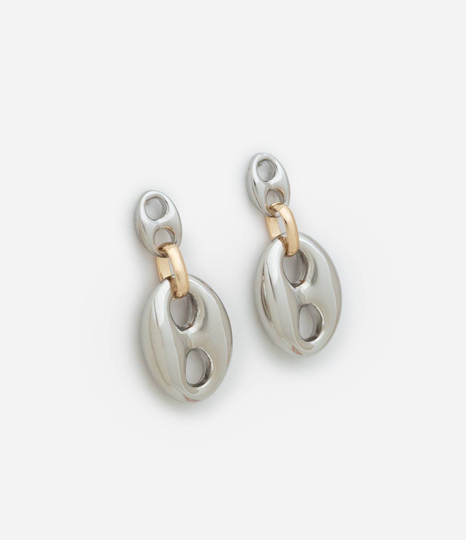 Brinco Médio com Elos de Tampa de Latinha Bicolor Prata/Dourado 2