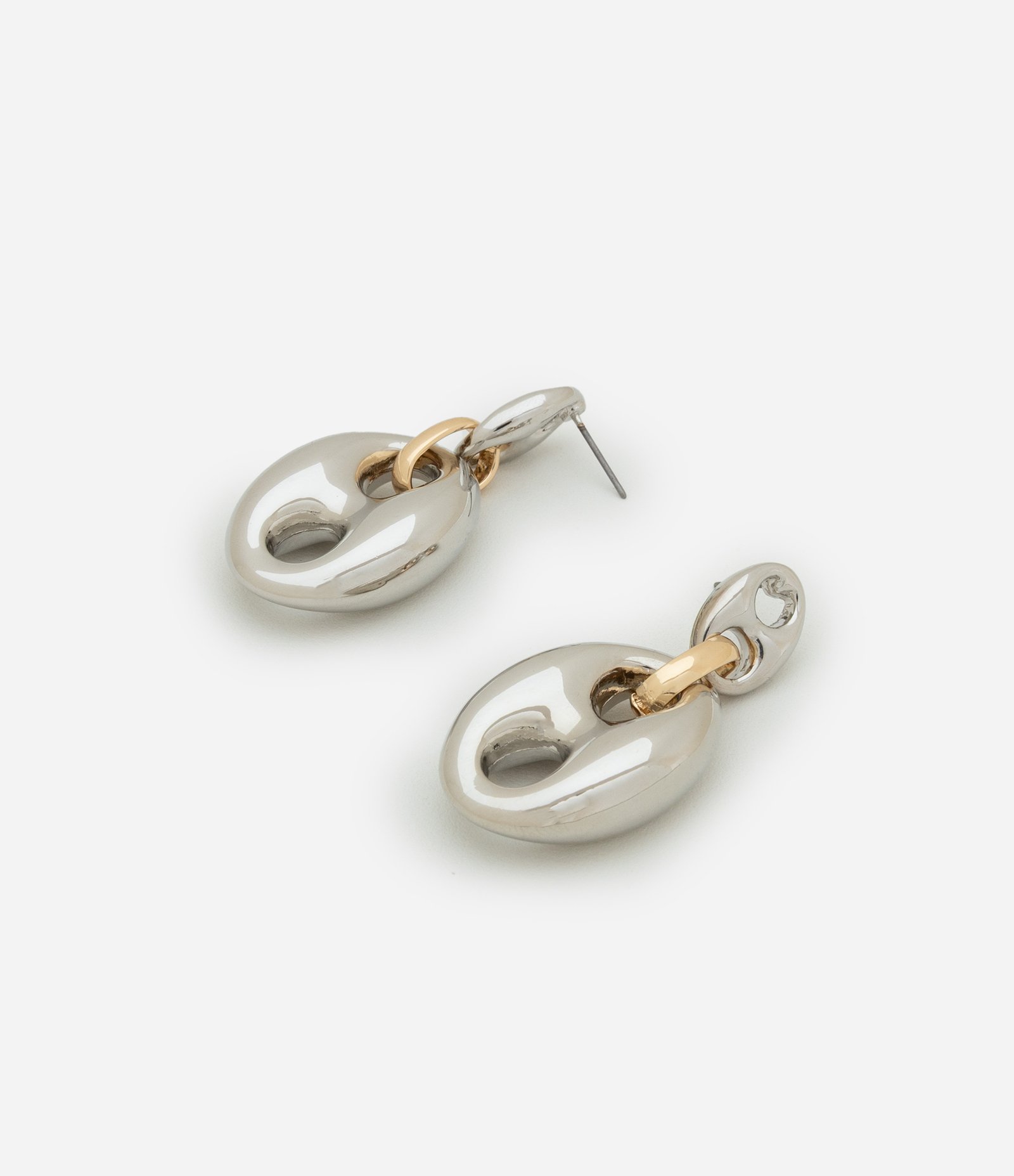 Brinco Médio com Elos de Tampa de Latinha Bicolor Prata/Dourado 3