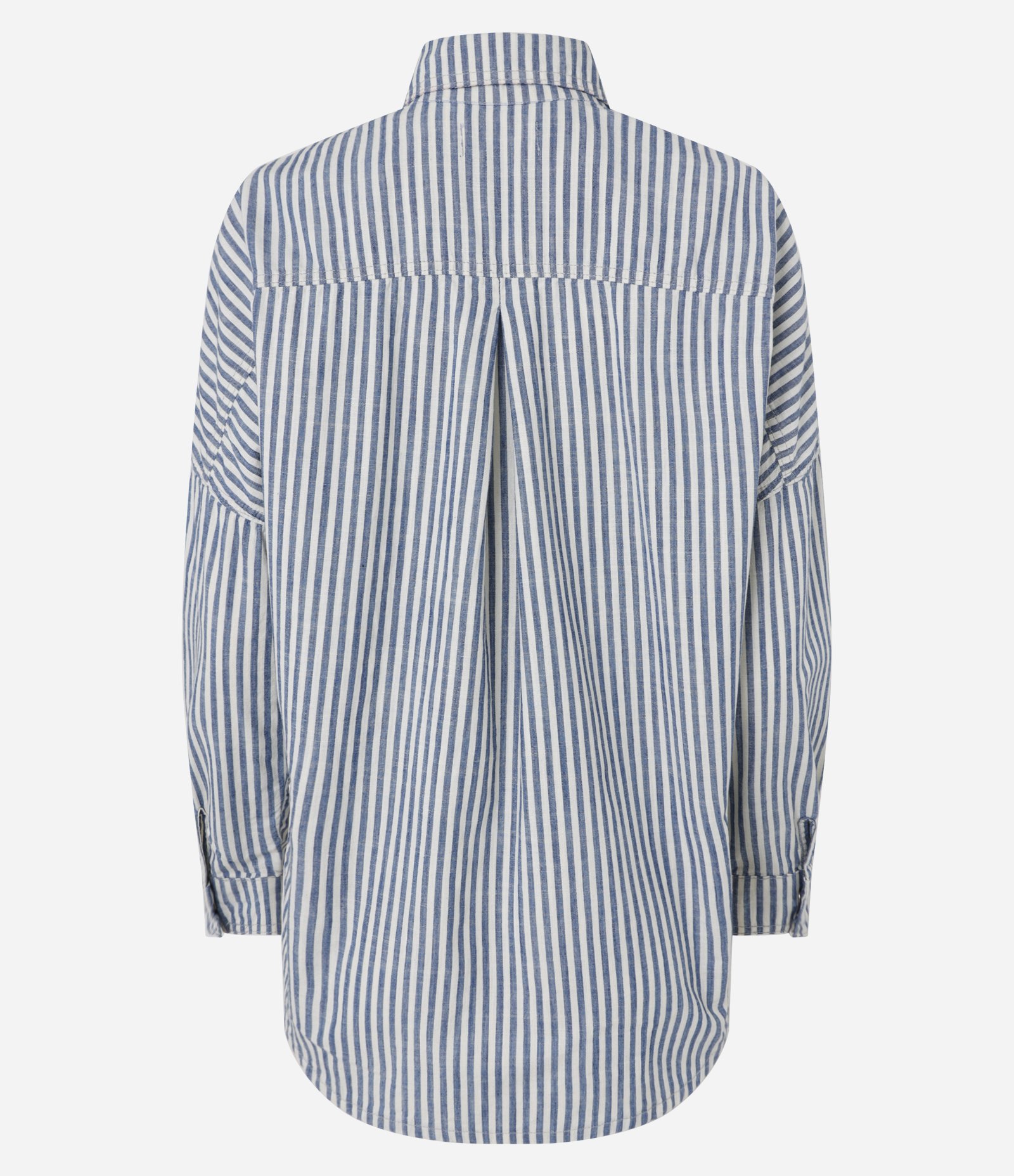 Camisa Jeans com Bolsos e Estampa de Listras Branco/Azul 6