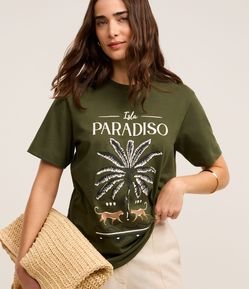 Camiseta em Algodão com Estampa Coqueiro e Pumas