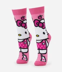 Meia Cano Alto em Algodão com Estampa Hello Kitty