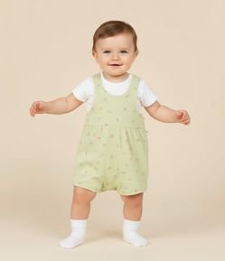 Conjunto Infantil com Estampa Floral Liberty Canelado - Tam 0 a 18 Meses