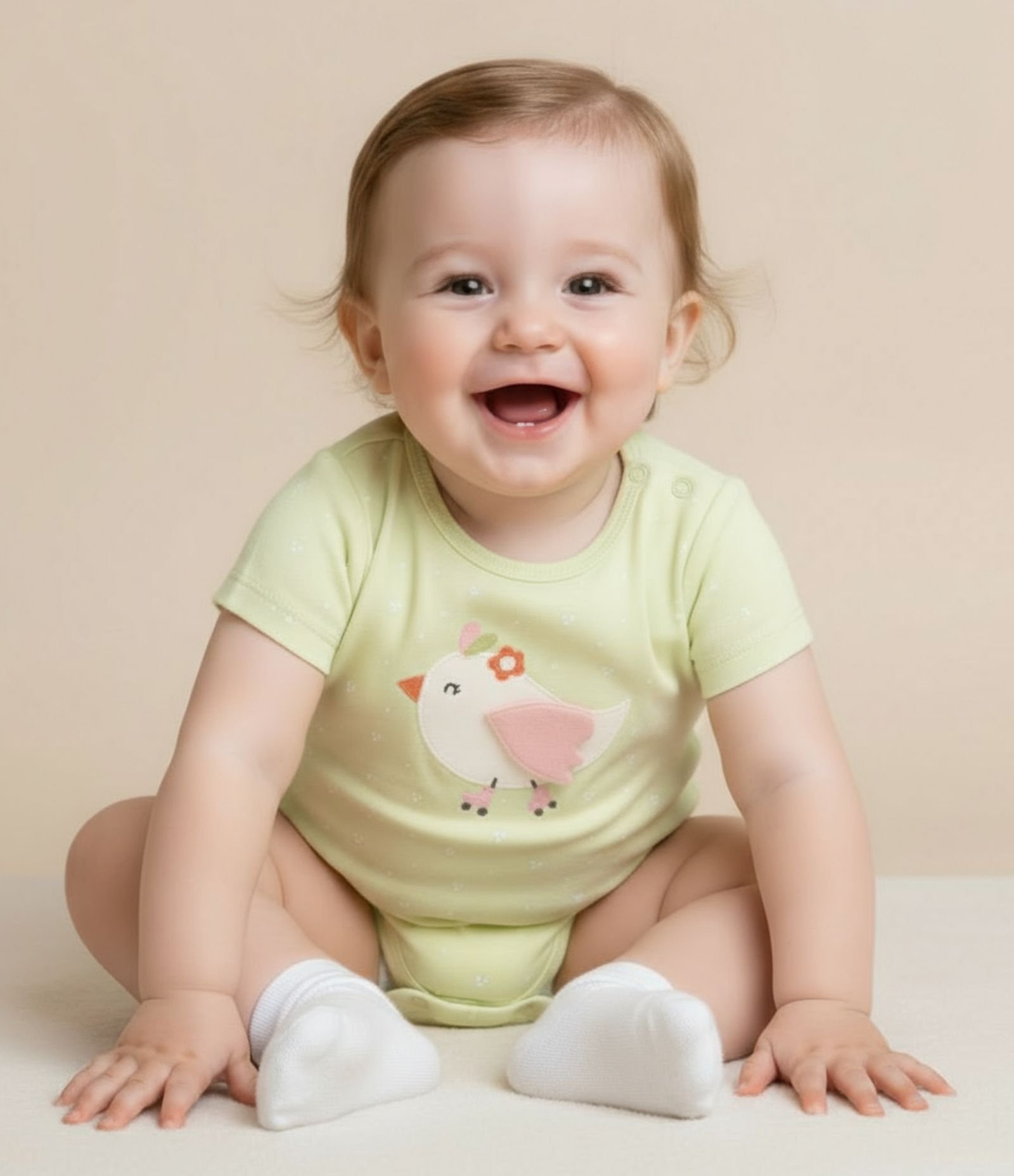 Body Infantil em Suedine com Estampa de Passarinho - Tam RN a 18 Meses Verde 1