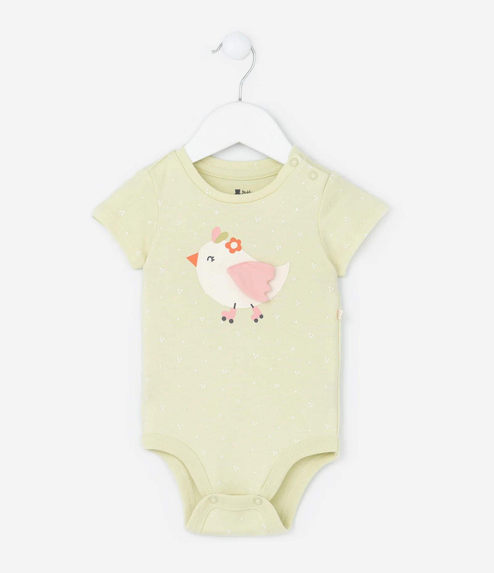 Body Infantil em Suedine com Estampa de Passarinho - Tam RN a 18 Meses Verde 2