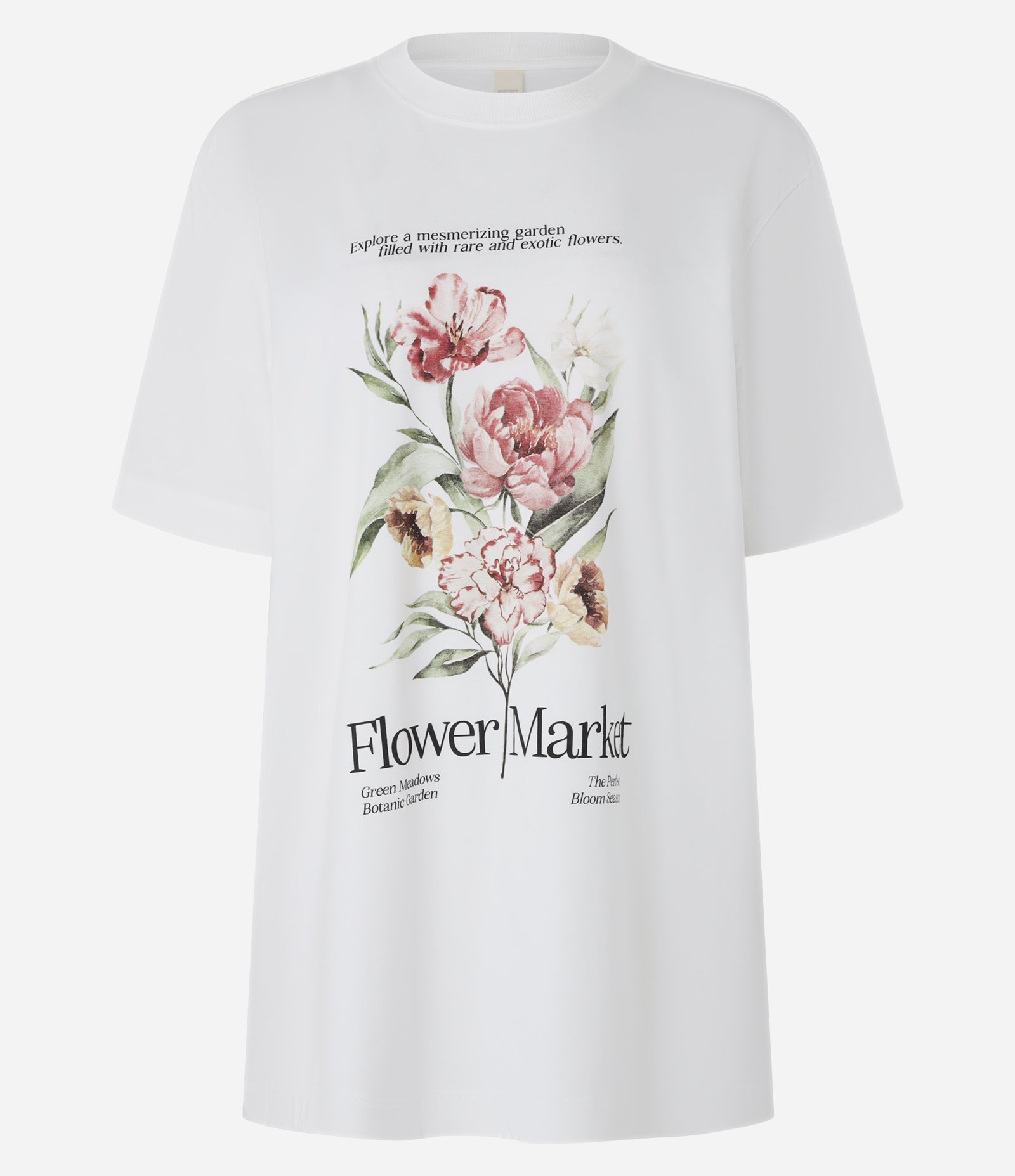 Camiseta em Algodão com Lettering Flower Market Branco 1