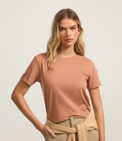 Camiseta Regular em Algodão com Manga Dobrada