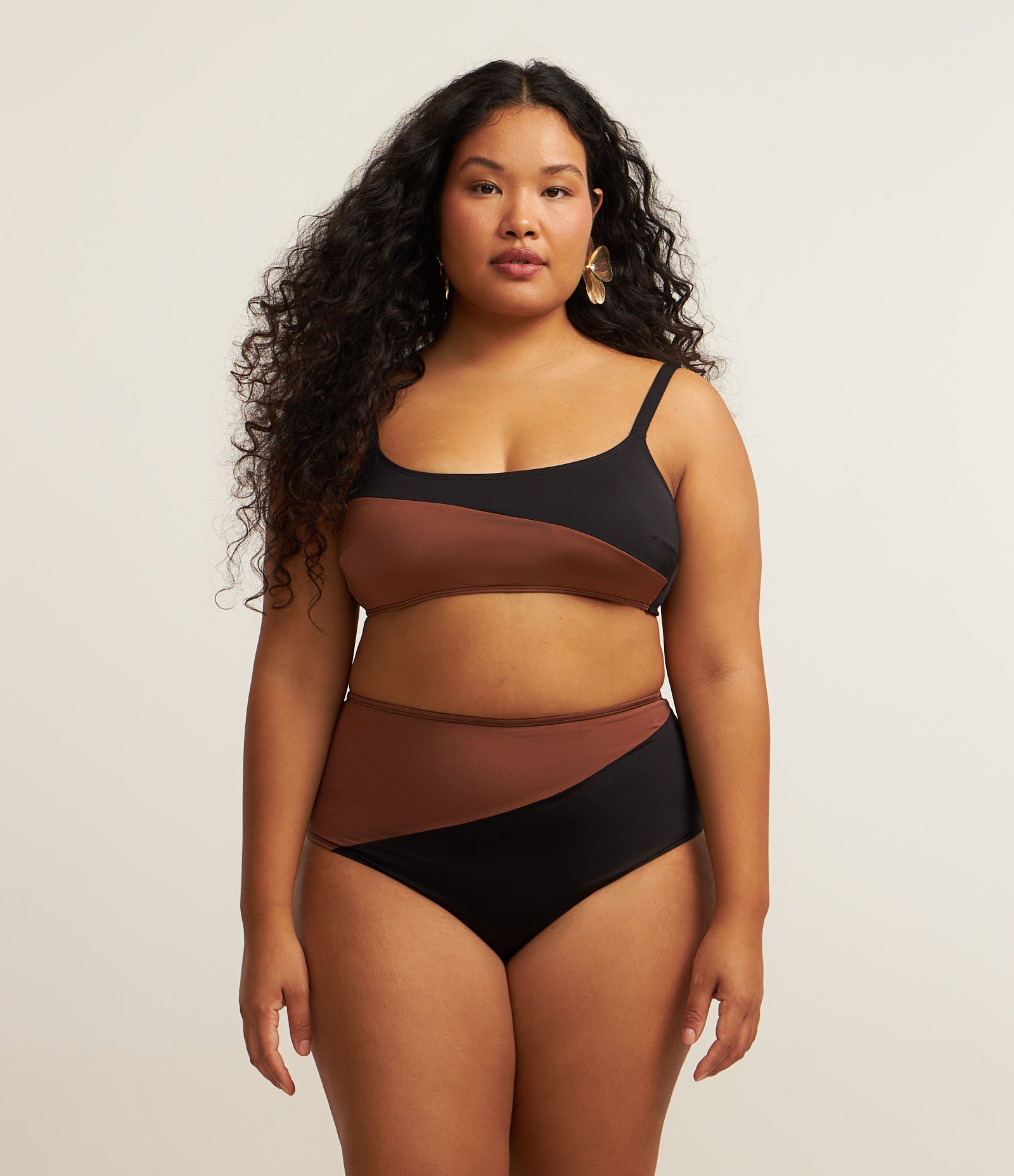 Biquíni Top Reto Bicolor Ashua Curve e Plus Size Preto/Marrom 3