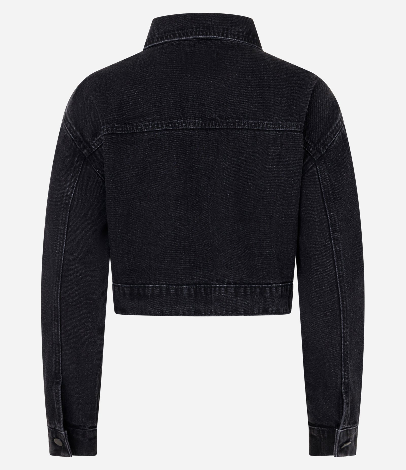 Jaqueta Cropped em Jeans com Franjas de Strass Preto 3